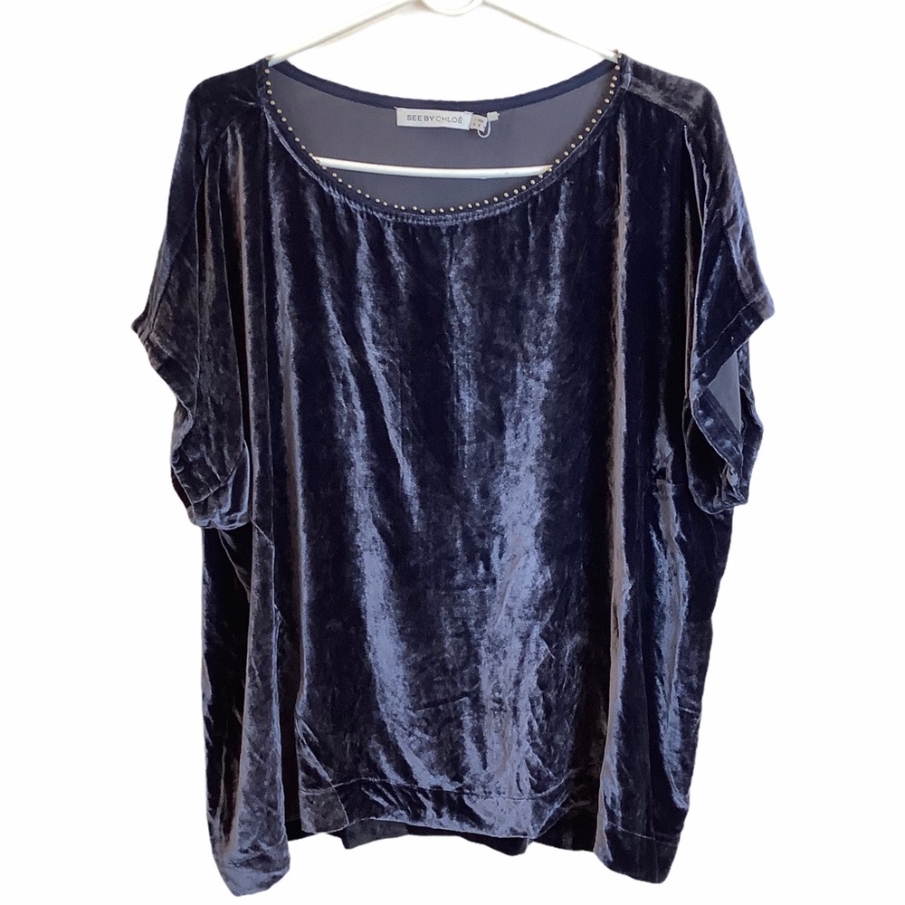 See By Chloe Navy Velvet Blouse